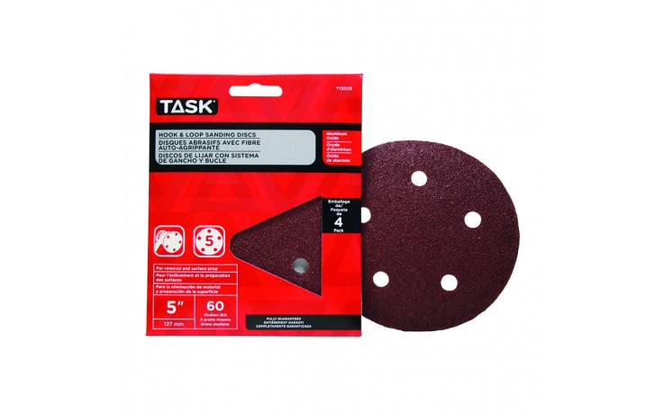 5" 5 Hole 60 Grit Hook & Loop Sanding Discs - 4/pack