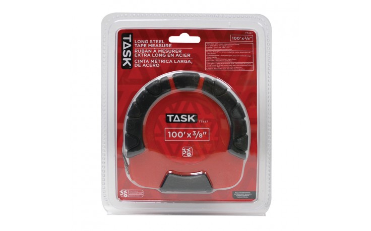 100' x 3/8" Long Steel Tape with Rubber Grip & 3X Gear - 1/pack