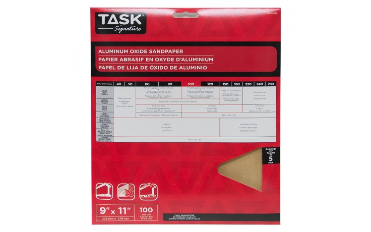 9" x 11" 100 Grit Fine Task Signature Aluminum Oxide - 5/pack