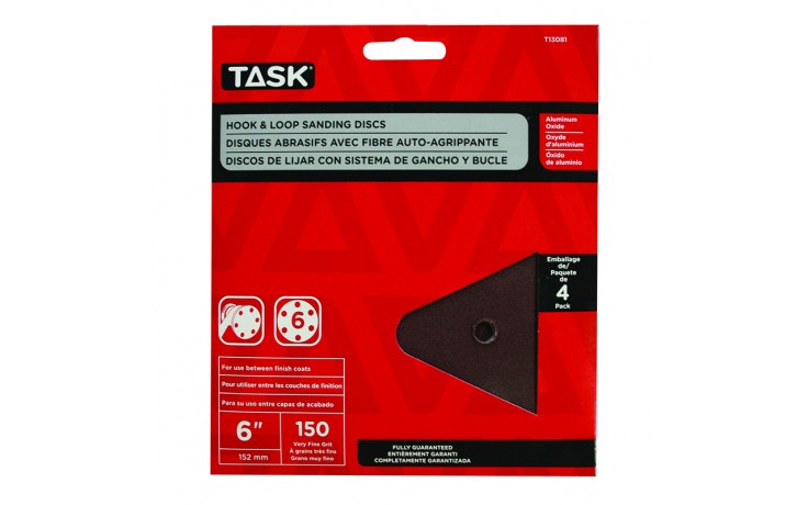 6" 6 Hole 150 Grit Hook & Loop Sanding Discs - 4/pack