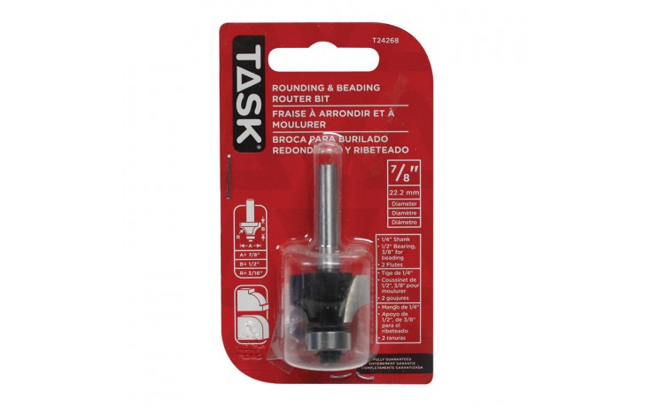 Corner Round & Beading 1/2" Bearing 7/8" x 1/2" Carbide Ht. 3/16" Radius 1/4" Shank Router Bit - 1/pack