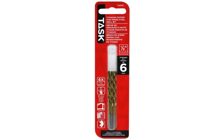 1/8" Ti-N Coated HSS Drill Bit - 6/Pack