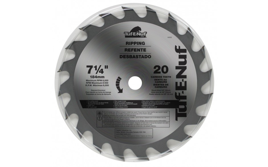 7-1/4" 20T ATB Ripping Blade - Bulk