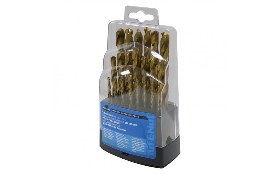 21pc Ti-N Coated HSS Drill Bit Set - Plastic Index Box