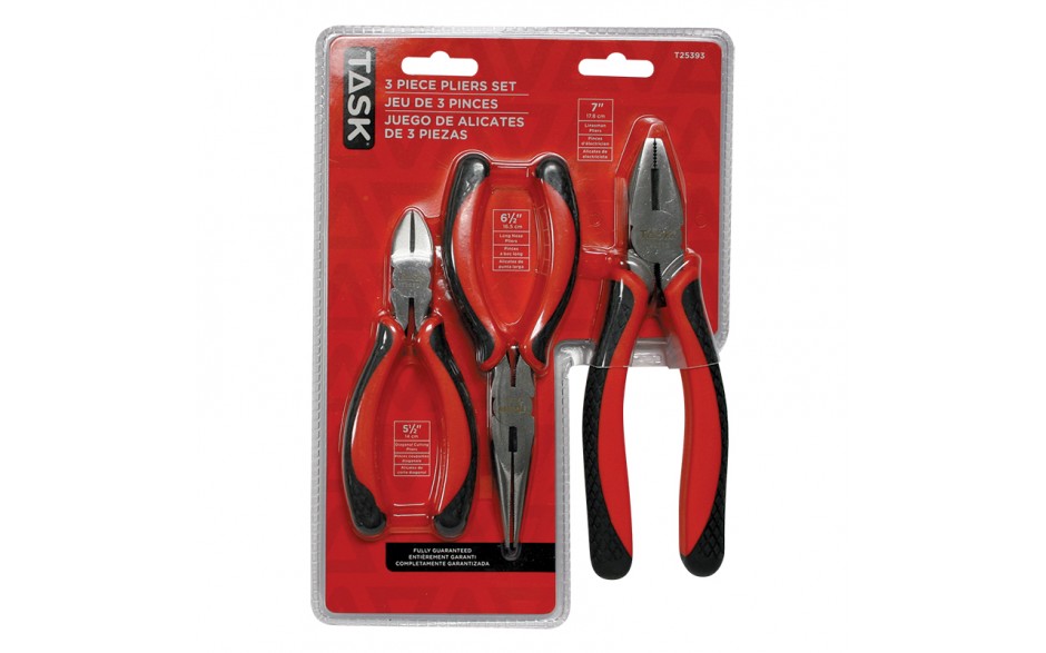 3pc Pliers Set with Soft Touch Rubber Grip - Clamshell