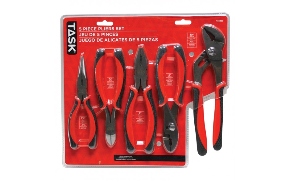 5pc Pliers Set with Soft Touch Rubber Grip - Clamshell