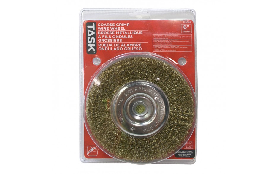 6" Coarse Brass Coated Steel Crimp Wire Wheel with 1/2" & 5/8" Arbor Hole - 1/pack