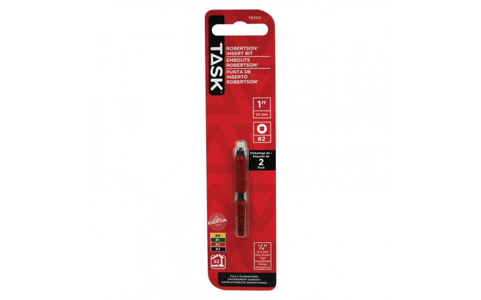 #2 Robertson® 1" Red Two-Piece Screwdriver Bit - 2/pack