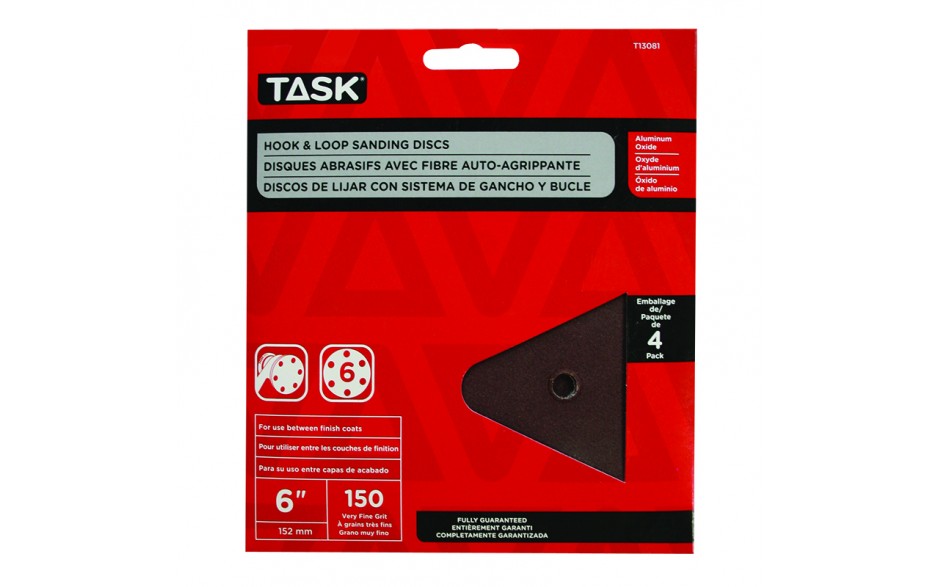 6" 6 Hole 150 Grit Hook & Loop Sanding Discs - 4/pack