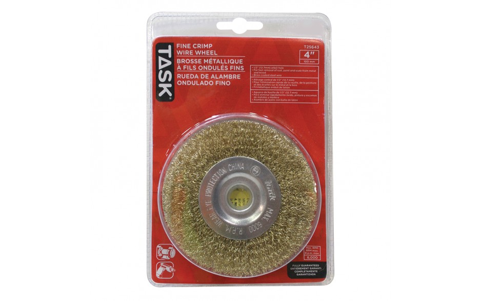 4" Fine Brass Coated Steel Crimp Wire Wheel with 1/2" Arbor Hole - 1/pack