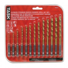 13pc Quick Change Ti-N Coated HSS Drill Bit Set - Clamshell