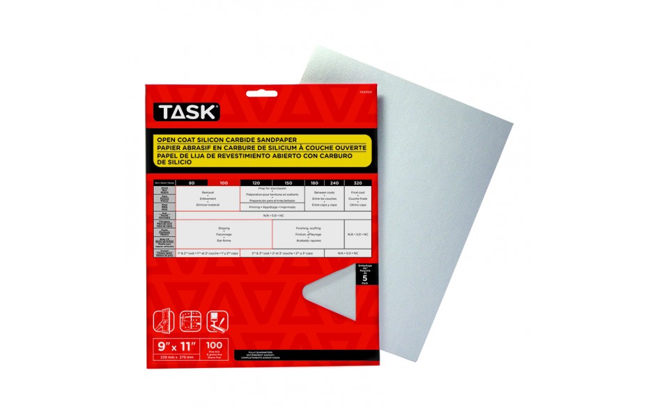 Papier abrasif pour cloison sèche à grain fin 100, 9 x 11 po – 5/paquet